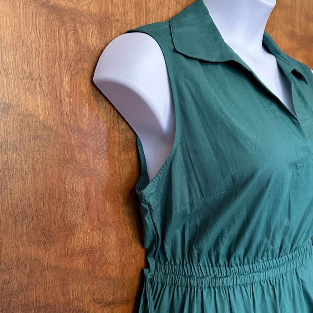 Calvin Klein Sleeveless Drawstring Waist Midi Dress Womens 12 Green Cutout Back - Picture 5 of 16